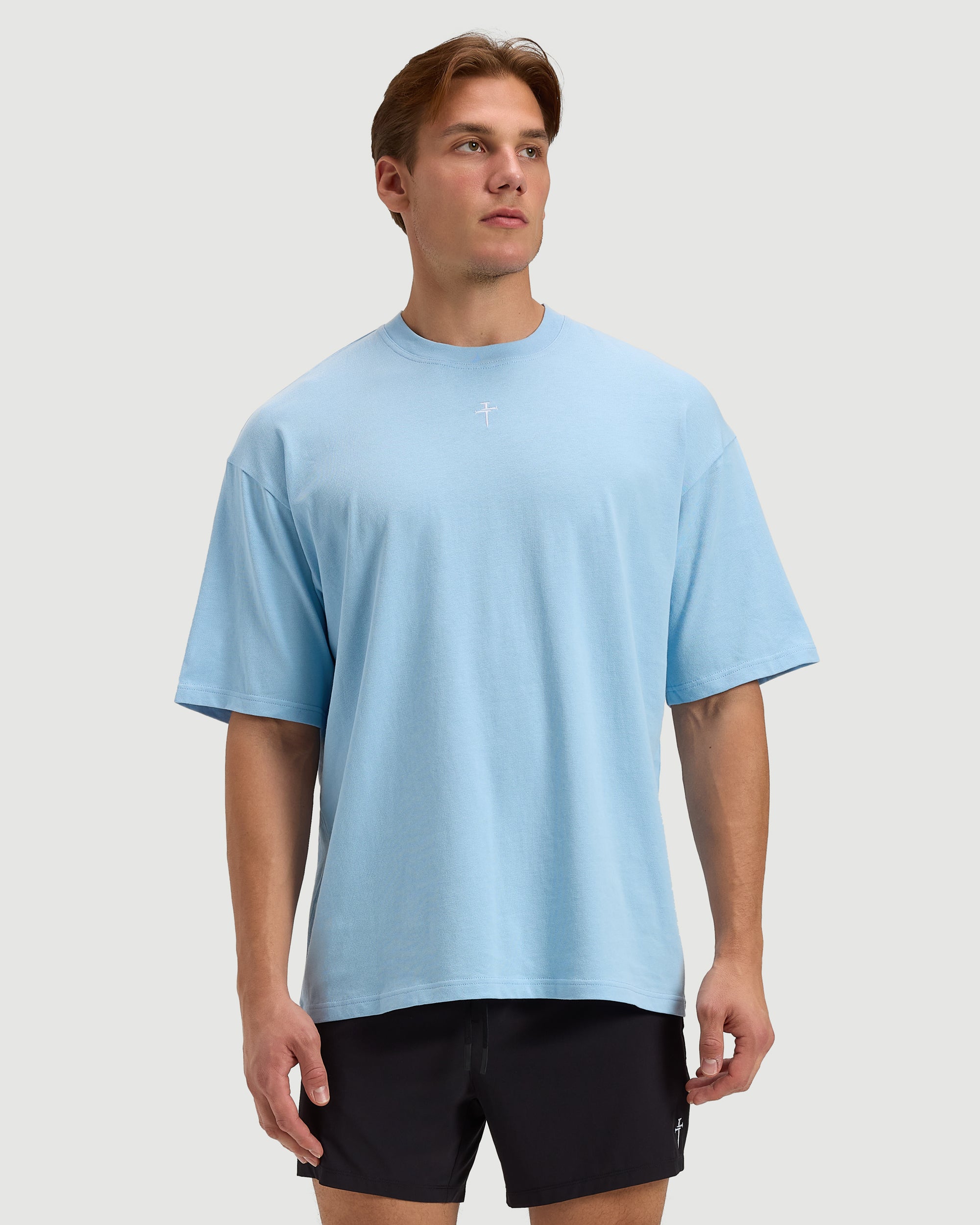 Heavyweight Cotton Oversized Tee "FHG" - Sky Blue